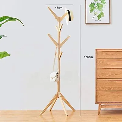 Imagen del producto de Perchero de madera con ganchos, base trípode estable, perchero para ropa, ideal para el hogar, la oficina o el pasillo. (Color natural)