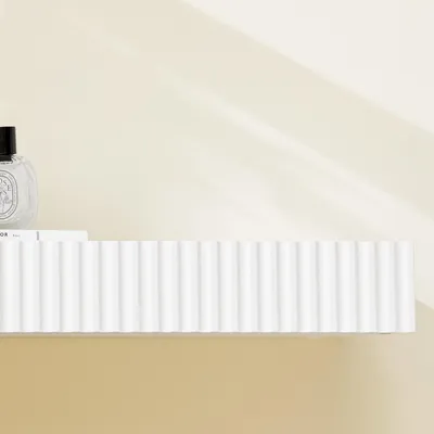 Produktbild von SoBuy Schweberegal mit Schublade & LED-Bewegungssensor-Licht, Wandregal für Schlafzimmer, Flur & Wohnzimmer, batteriebetrieben, Weiß, FHK38-W