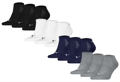 Produktbild von PUMA Uni Sneakersocken, 12er Pack - Cushioned Sneaker 12P, Logo, einfarbig Schwarz/Weiß/Grau/Blau 43-46
