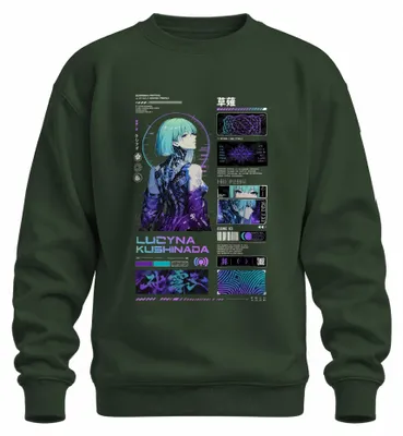 Obrázek produktu pro Lucyna Kushinada, cyberpunková anime manga, Japonsko, styl Y2K, mikina s kapucí, barva: zelená, velikost: XL