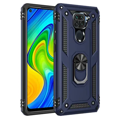 Obrázek produktu pro Ochranné pouzdro pro Redmi Note 9, dvouvrstvé robustní, armádou testované ochranné pouzdro s držákem na prsten pro Xiaomi Redmi Note 9 Modrý