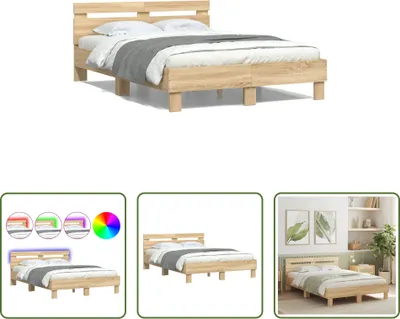 Produktbild von The Living Store Bettgestell mit Kopfteil LED-Beleuchtung Sonoma-Eiche 120x190cm