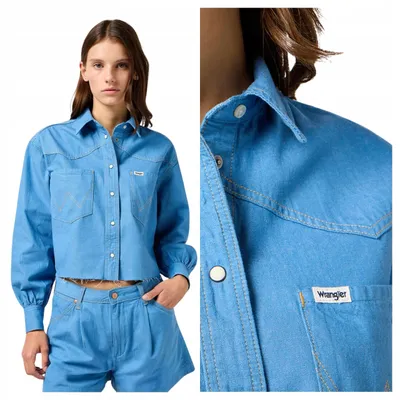 Obrázek produktu pro Wrangler | Dámská džínová košile, model "Cut Off", modrá, střih Regular Fit, denim, velikost XS