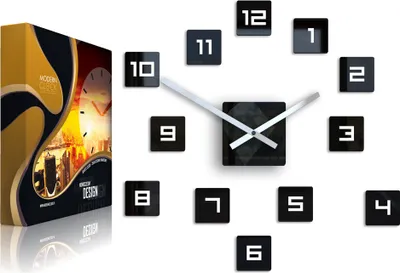 Produktbild von Grosse Würfel Design Wanduhr Schwarz 50Cm