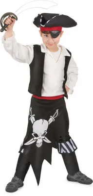 Immagine prodotto di Costume da capitano pirata per bambini bucaniere nero-rosso-bianco - 134/140 (10-12 anni)