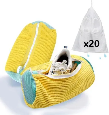 Image de Sacs de protection jaunes pour chaussures, lot de 2, fermeture à glissière, nettoyage à 360°