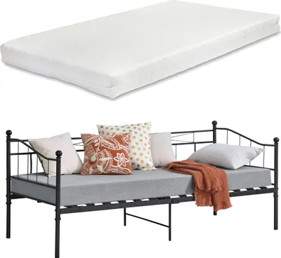 Obrázek produktu pro Kovové denní lůžko Arjeplog 90x200cm s matrací Postel pro mladé Kovová postel Jednolůžková postel Rozkládací pohovka černá