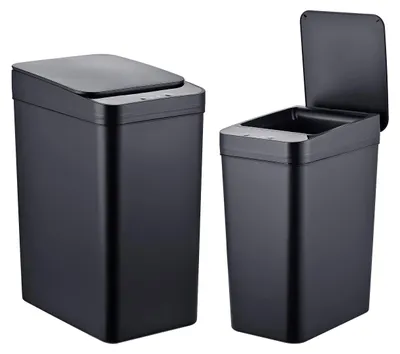 Produktbild von Relaxdays Mülleimer mit Sensor, 2er Set, 9L & 15L, elektrischer Deckel, Müllbeutelhalter, PP, Abfalleimer Küche, schwarz