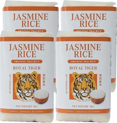 Produktbild von Royal Tiger Jasminreis Duftreis, 4x 1kg Beutel, Jasmin-Reis aus Thailand