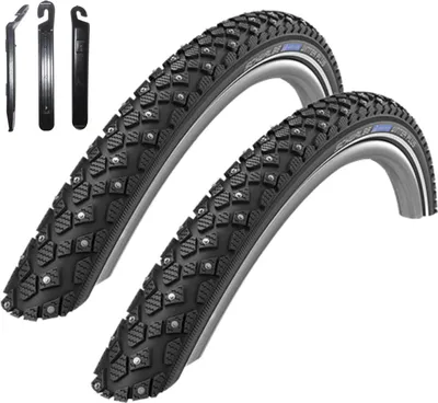 Obrázek produktu pro Nabídka sady / 2 x Schwalbe Marathon Winter Plus černá s reflexem 47-559 (26 x 1,75) včetně 3 montážních páček