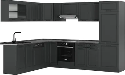 Produktbild von Eckküche Vicco R-Line Anthrazit Landhaus/Anthrazit 287 x 46 cm ohne Arbeitsplatte, Model 53298
