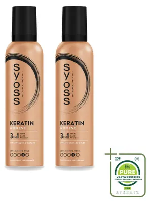 Immagine prodotto di 2 flaconi di schiuma per capelli Syoss Keratin - 250 ml ciascuno - confezione grande - 2 pezzi