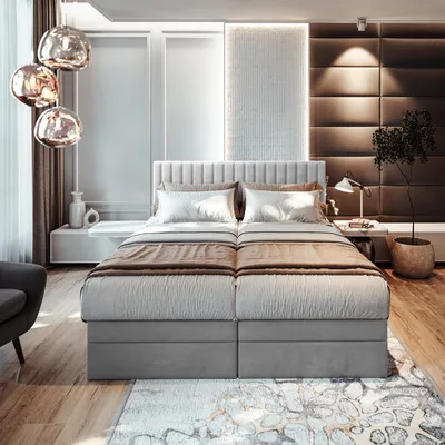 Produktbild von TRADA Adele Boxspringbett 140x200 Elektrisch verstellbar Taschenfederkern Doppelmatratze 9 Zonen Topper Bett mit Bettkasten Velour Stoff Grau
