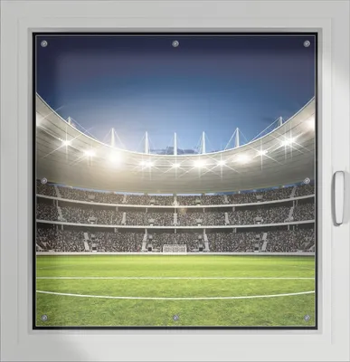 Produktbild von Wallario Lichtschutzbild, Dekorativer Sichtschutz Sonnenschutz 96 x 100 cm mit Motiv: Fußballstadion Mittellinie - Verdunklung ohne Bohren