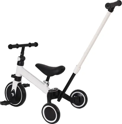 Image de Vélo d'exercice enfants 3 en 1 chariot poussette amovible barre de poussée blanc