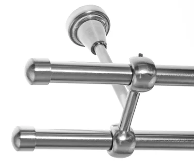 Produktbild von Gardinenstange mit Deckenhalterung Ø 16mm I Metall Edelstahl Look 2-läufig I D24