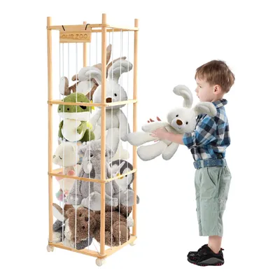 Produktbild von Plüschtier Lagerung Plüschtier-Box Stofftier Aufbewahrung Holz Mit Räder, Große Kapazität, Platz Sparen, Spielzimmer, Kinderzimmer, Schlafzimmer 138cm