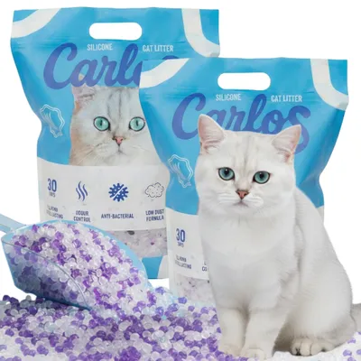 Produktbild von CARLOS Silikon Katzenstreu 2 x 3,8L Staubfrei & Unparfümiert, Super-Absorbierendes, mit antibakteriellen Eigenschaften, Hygienisch & Saugstark