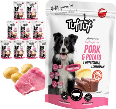Produktbild von Tuftuf | Nassfutter für Hunde - 10x300g - Schweinefleisch mit Kartoffeln - Fleischkonserve - 66% Feuchtigkeit