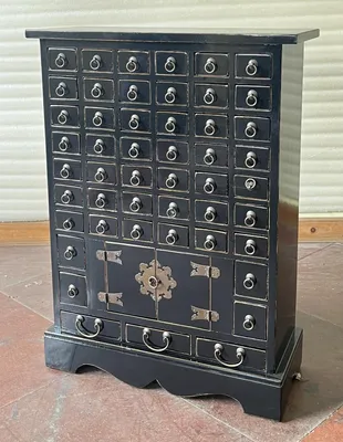 Produktbild von Antike Apothekerkommode Höhe91cm Holz 49 Schubladen schwarz