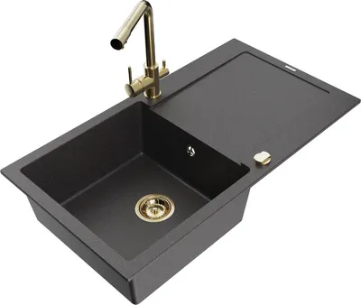 Produktbild von Mexen Leo 1 Becken-Granitspüle mit Abtropffläche und Mischbatterie Duero, Schwarz gesprenkelt - 6501-76-671600-50