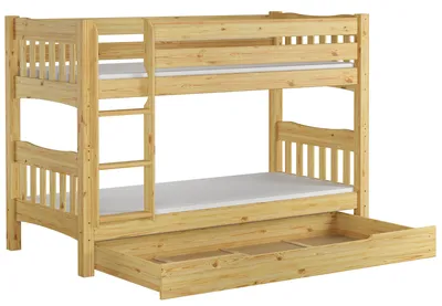 Produktbild von Etagenbett Kiefer Massivholzbett 90x200 Stockbett Hochbett Zubehör wählbar V-60.15-09Ni70 Rollrost. Matratzen und Bettkasten inkl.