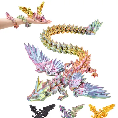 Produktbild von 3D Drachenskulptur mit Flügeln XL – 50 cm Deko-Figur Fantasy | Sammlerstück – Rot-Gelb-Grün