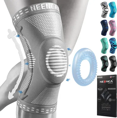 Productafbeelding van Kniecompressiesleeve met patellagel en zijdelingse verstevigingen - Kniebrace voor hardlopen en meniscusletsel - Grijs, maat XXL
