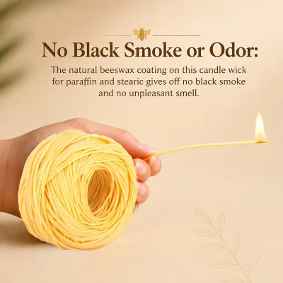 Imagen del producto de Mechas de algodón orgánico, recubiertas con cera de abeja, de 60 metros, para la fabricación de velas