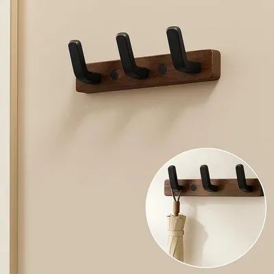 Produktbild von Holzkleiderhaken, hochwertige Wandkleiderhaken mit 3 stabilen Kleiderhaken, Raumsparende Kleiderhaken für Flure, Badezimmer, Türen und Schlafzimmer