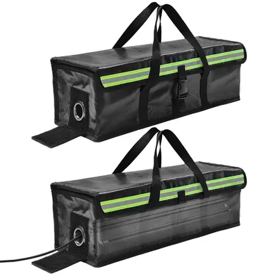 Immagine prodotto di 2 custodie resistenti al fuoco per batterie di e-bike, adatte per lo stoccaggio, il trasporto e la ricarica, e resistenti al freddo