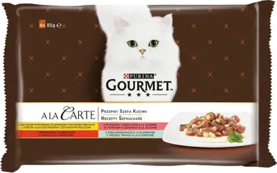 Immagine prodotto di Karma mokra dla kota GOURMET A la Carte - Kurczak, Pstrąg, Wołowina, Rdzawiec - 4 x 85 g