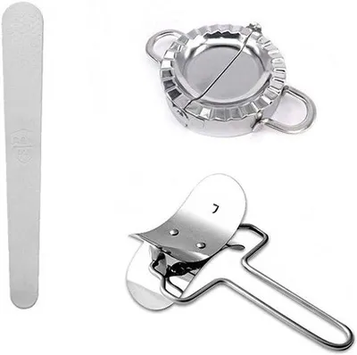 Produktbild von Ravioli Maker Set aus 3 Teilen - Roestvrij Stahl Schneidegerät, Fülllöffel und Druckpresse - für klein und großes Teig - Wrapper Form