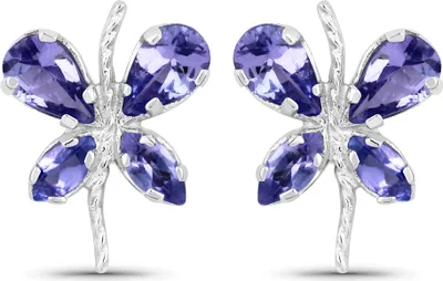 Zdjęcie produktu dla Kolczyki Vira Jewels srebrne 925 rodowane z motywem motyla i prawdziwym tanzanitem