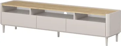 Produktbild von Wohnzimmer Lowboard mit 200 cm Breite in Beige mit Eiche, 3 offene Fächer, Holzfüße - ELOY-141