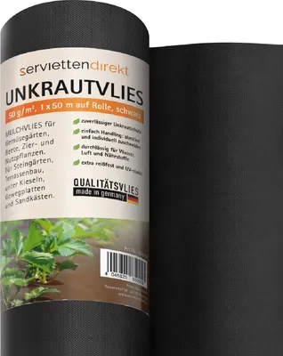 Produktbild von Gartenvlies, Unkrautvlies, Mulchvlies auf Rolle, 1 m x 50 m aus PP-Vlies 50g in schwarz