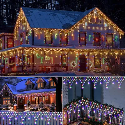 Produktbild von LED Eisregen Lichterkette 4M Weihnachtsbeleuchtung Sternen IP44 Lichtervorhang Garten 8 Modi Sternenvorhang Weihnachten Swing Balkon Bogen Xmas Deko