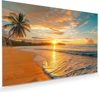 Produktbild von Glasbild 120x80cm in XXL für Wohnzimmer, Schlafzimmer Motiv Sonnenuntergang Strand