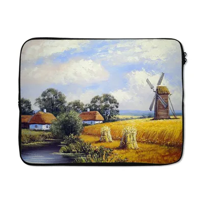 Produktbild von MuchoWow® Laptop Hülle 15 Zoll Gemälde - Bauernhof - Mühle - Ölfarbe Laptoptasche - Laptoptasche - Sleeve - Rundum-Schutz