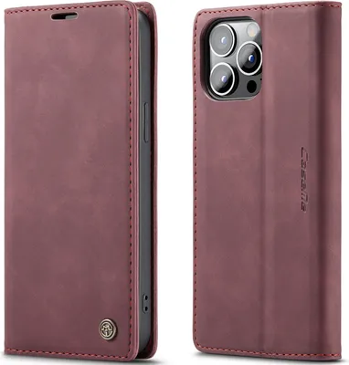 Obrázek produktu pro Pouzdro pro iPhone 14 Pro, RetroPolyuretanKožené Pouzdro s Funkcí Stojánku červené