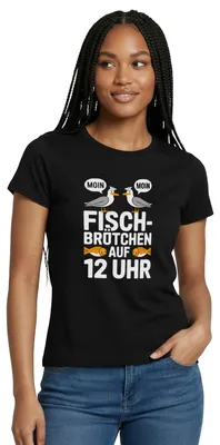 Produktbild von Spreadshirt Moin Fischbrötchen Auf 12 Urlaubshumor Frauen T-Shirt, L, Schwarz