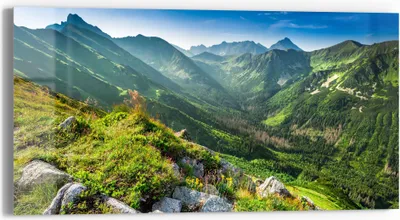 Produktbild von DEQORI Glasbild Echtglas 60x30 cm 'Blick über Hohe Tatra' Wandbild Bild modern Deko