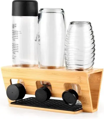 Produktbild von Famanu Flaschenhalter für SodaStream Duo und gängige Wasserflaschen - 3-teilig, aus Bambus