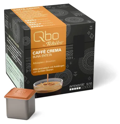 Produktbild von Tchibo Qbo Caffè Crema Buna Enteta Premium Kaffeekapseln, 27 Stück (Caffè Crema, Intensität 04/10, mild-aromatisch), nachhaltig & aus 70% nachwachsenden Rohstoffen¹