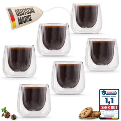 Produktbild von LAPRESO® Espresso Gläser Doppelwandig | Thermogläser Kaffeegläser Teegläser | Gläser Set 80 ml 6 Stück | Thermogläser Doppelwandig Kaffeetasse