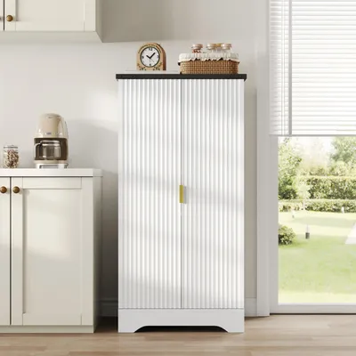Produktbild von Flieks Küchenschrank Hochschrank mit LED, Badezimmerschrank Schrank mit höhenverstellbaren Einlegeböden und Türablagen, 60.5x40x120 cm, Weiß