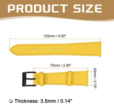 Produktbild von Echtes Leder Uhrenarmband 20mm Schnellwechsel Ersatzarmband mit Edelstahl-Schwarzschnalle fš¹r M?nner Frauen, Gelb
