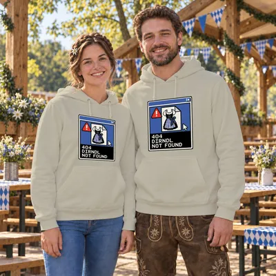 Obrázok produktu pre 404 – Dirndl nenájdený. Tričko s motívom Oktoberfestu. Kožené nohavice. Mikina. Kapucňa. Pulóver. Farba: prírodná. Veľkosť: XL