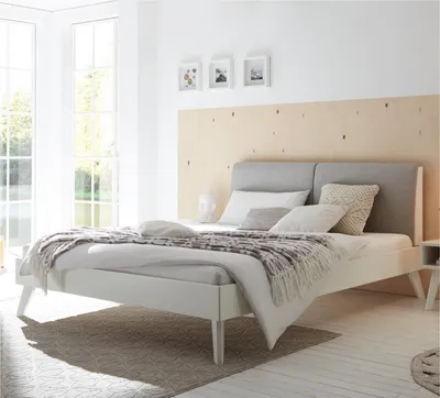 Produktbild von HASENA Bett Simone 20 weiß deckend Polsterkopfteil grau 140x200
