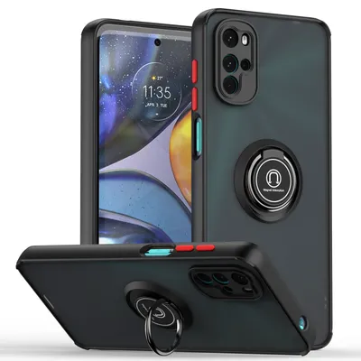 Obrázek produktu pro Pouzdro pro Motorola Moto G22 matné průsvitné TPU pouzdro s prstencovým držákem a stojánkem Černá červená